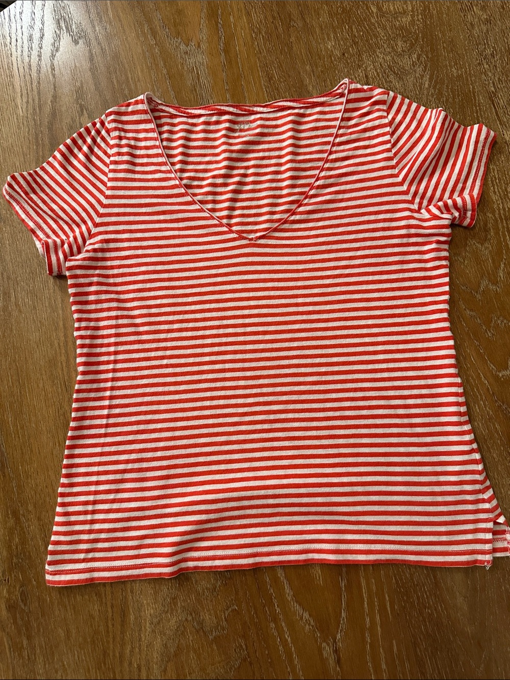Women’s Red and White Striped J Crew V-Neck Tee